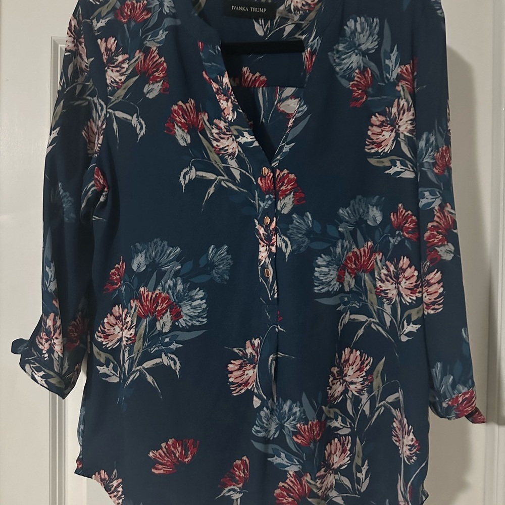 Floral Print Blouse by Ivanka Trump - Blue and Red